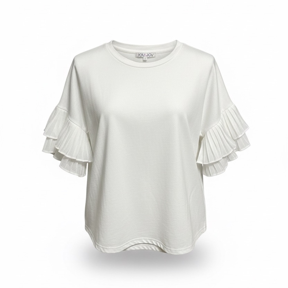 Joy Joy White Ruffle Sleeve Tee